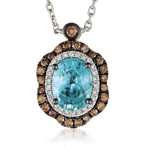 Blue Zircon and diamond necklace